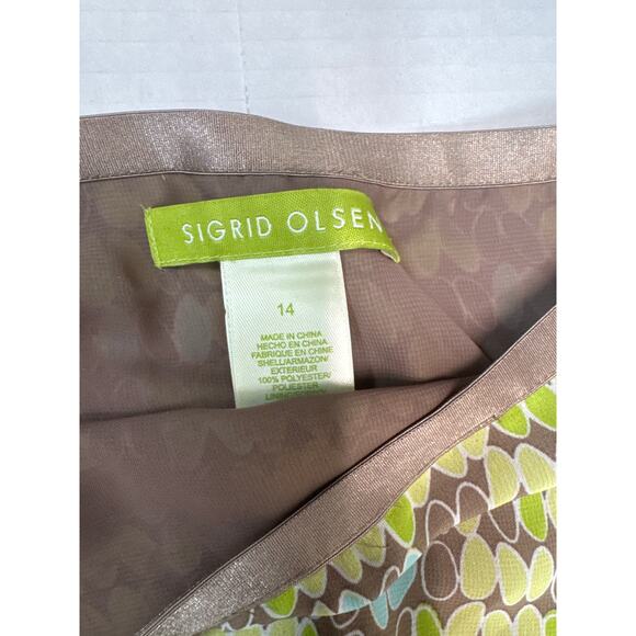 Sigrid Olsen Womens Green Brown Print Lace Trim Boho Mini Skirt Lined Size 14 - Picture 3 of 4